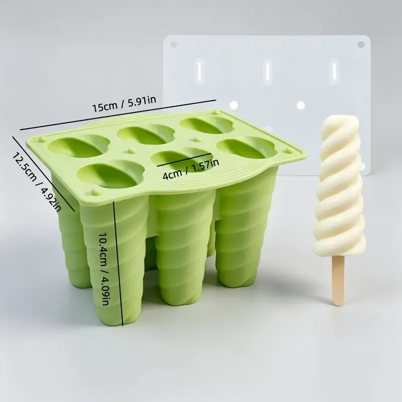 ✨ 6-Cavity Spiral Ice Block Mould | Food-Grade Silicone + Dust Covers | Easy Release, Freezer Safe, Perfect for Yogurt Pops & Summer DIY!/GREEN — image 3