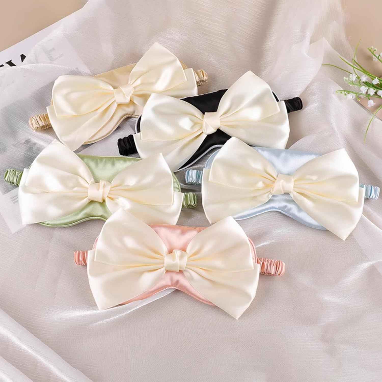 Cute Bow Satin Eye Mask for Women Girls, Breathable Cooling Nap Sleep Cover for Summer Dorm Essentials (Blue) โ image 4