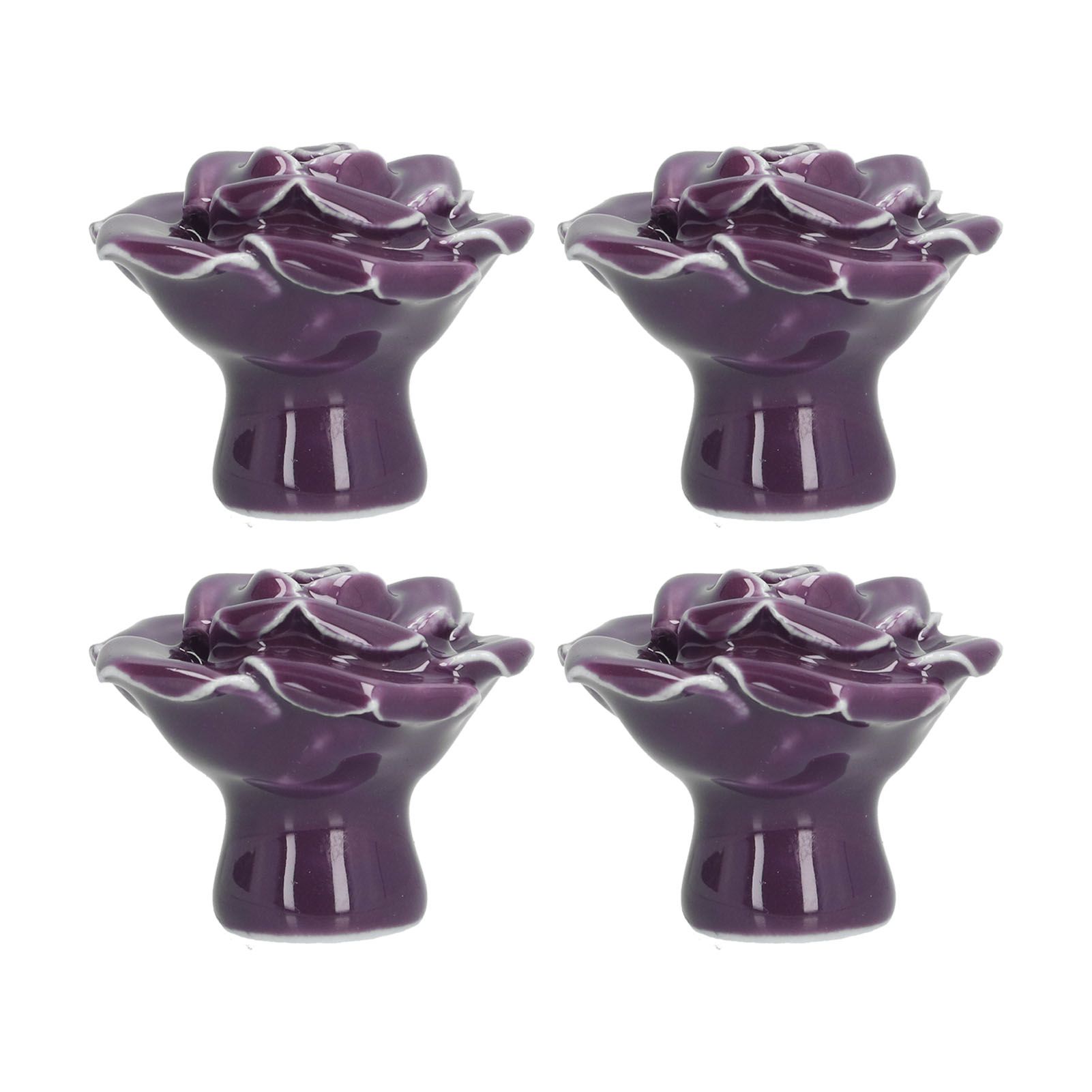 4 Set Rose Shaped Handle Modern Ceramic Cabinet Knob for Home Living Room BedroomPurple โ image 3
