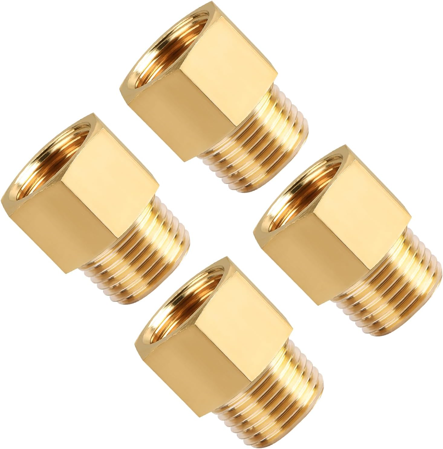 4-Pack 1/2 Inch Male x 1/2'' Female Brass Pipe Fitting Adapters, 1/2'' NPT Male to Female Adapters, 1/2'' Brass Pipe Extension Fittings for Shower Head