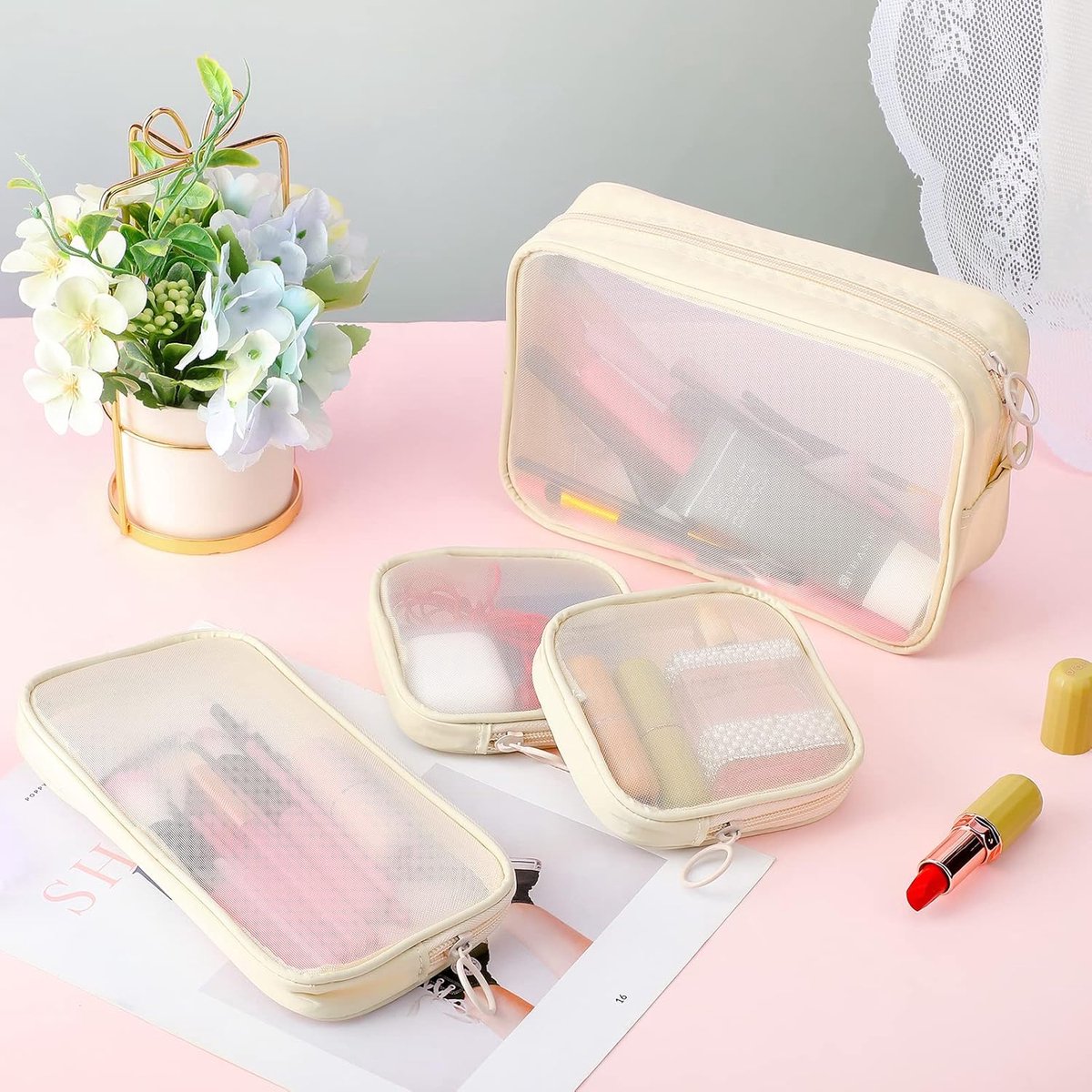 4 pieces - Cosmetic bag - Travel toiletry bag - Storage bag - mesh cosmetic bag - travel bag with zipper - mini makeup bag - for daily accessories - for travel — image 6
