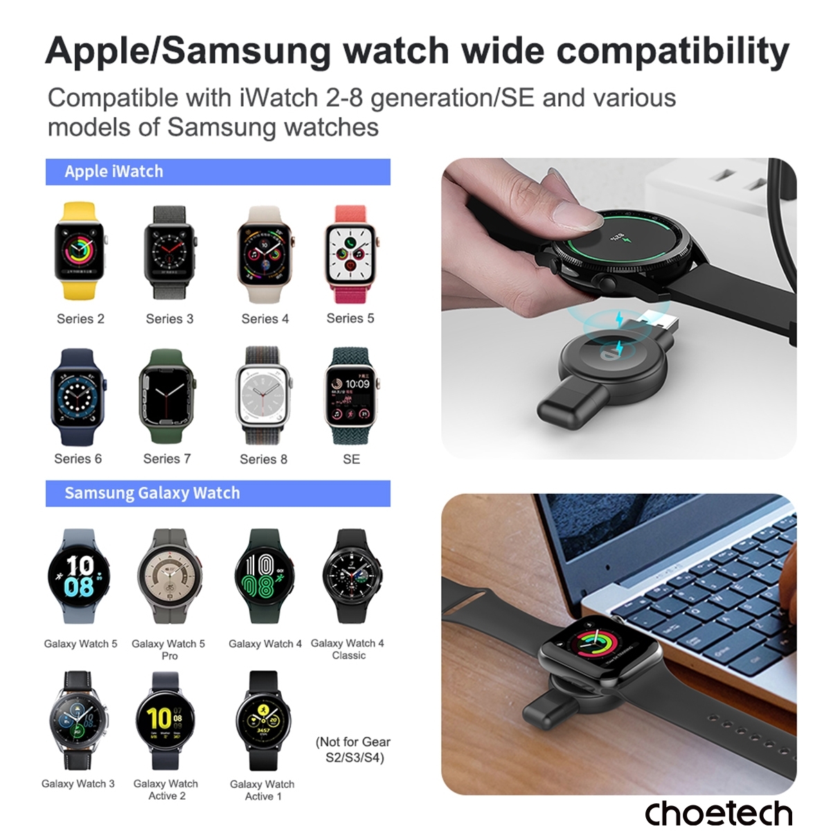 CHOETECH T606-F USB-A +USB-C Magnetic Charger for Samsung & Apple Watch โ image 3