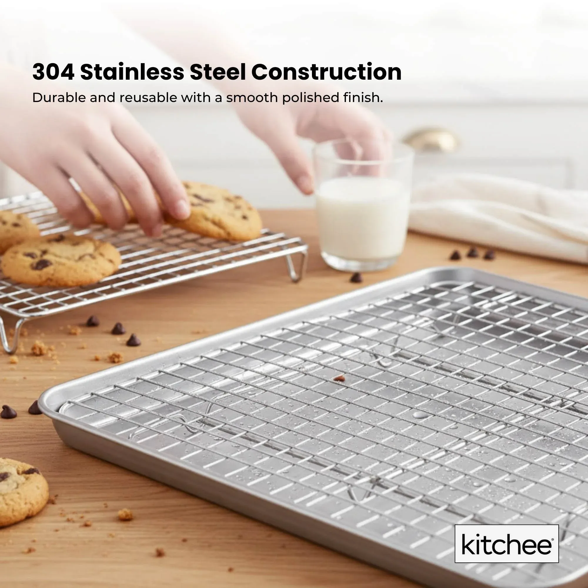 Kitchee 40.5 × 30.5cm Oven Baking Tray + Cooling Rack 4 Piece Stainless Steel — image 4