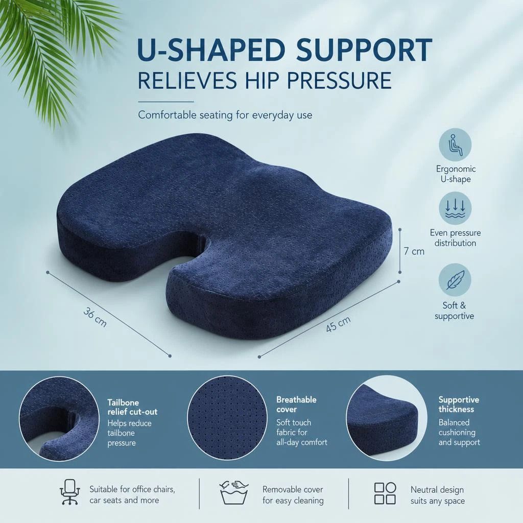 Memory Foam Lumbar Support Pillow 45x36x7, Breathable Mesh Black, Office Back Relief — image 3