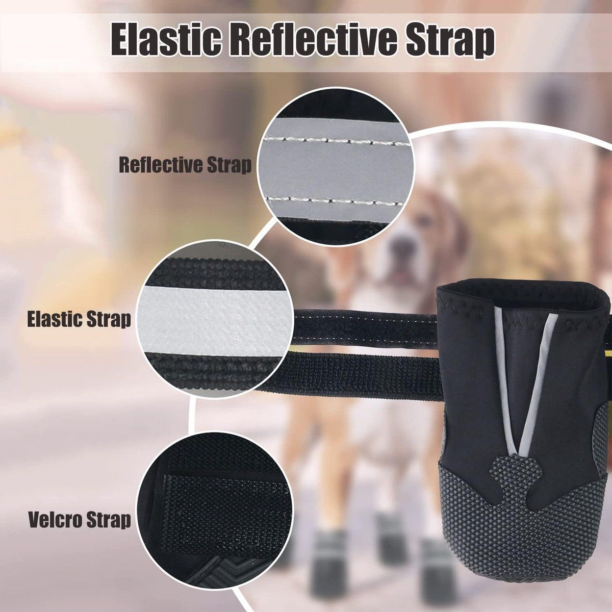 4 Piece Waterproof Dog Boots with Fleece Lining Non Slip Sole Black, Size XL — image 2
