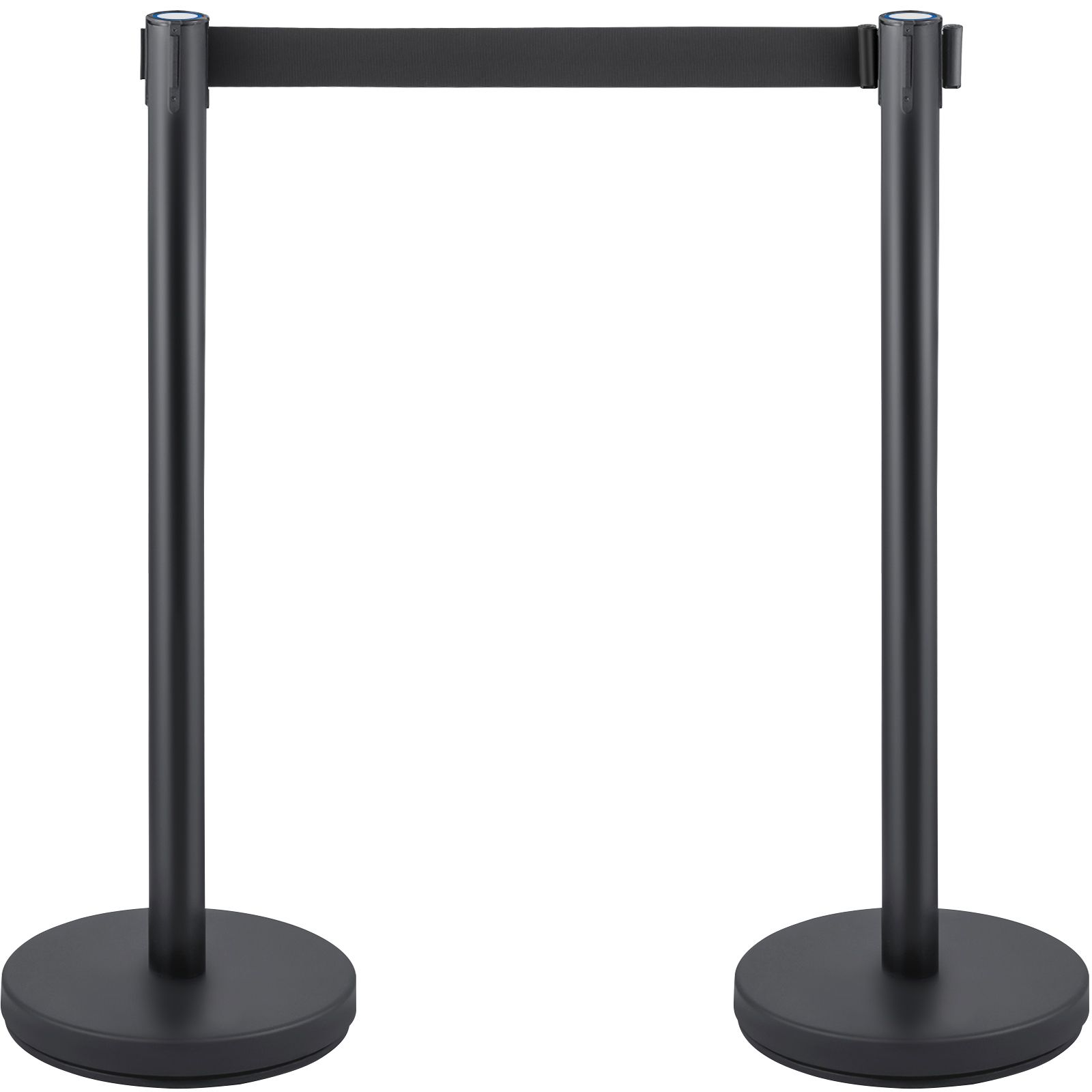 Crowd Control Stanchion, Set of 6 Pieces Stanchion Set, Stanchion Set with 6.6 ft/2 m Black Retractable Belt, Black Crowd Control Barrier with Concrete and