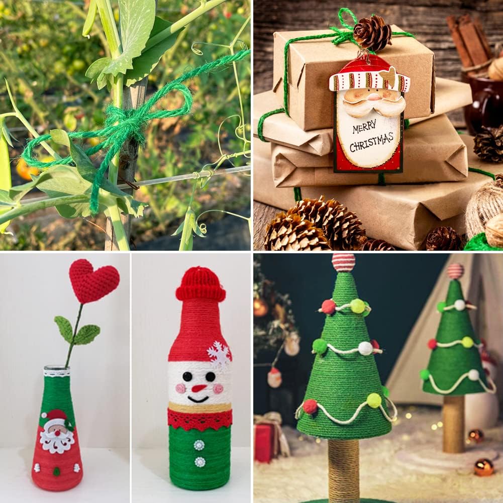 Red Green Jute Twine, 328 Feet x 2 Rolls 2mm Colored Christmas Twine String for Gift Wrapping, Holiday Decorations, Bundling, Gardening, DIY Crafts — image 4