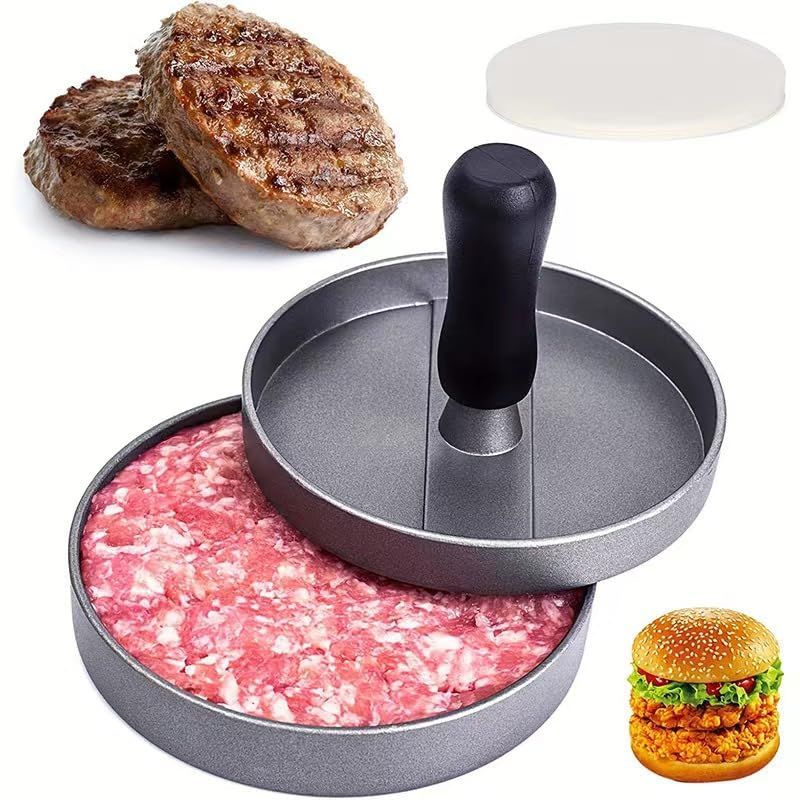 100 Patty Papers Set Grill Press Non-Stick Hamburger Mold with Free Wax Patty Paper Sheets Meat Beef Cheese Veggie Burger（11.7cm）