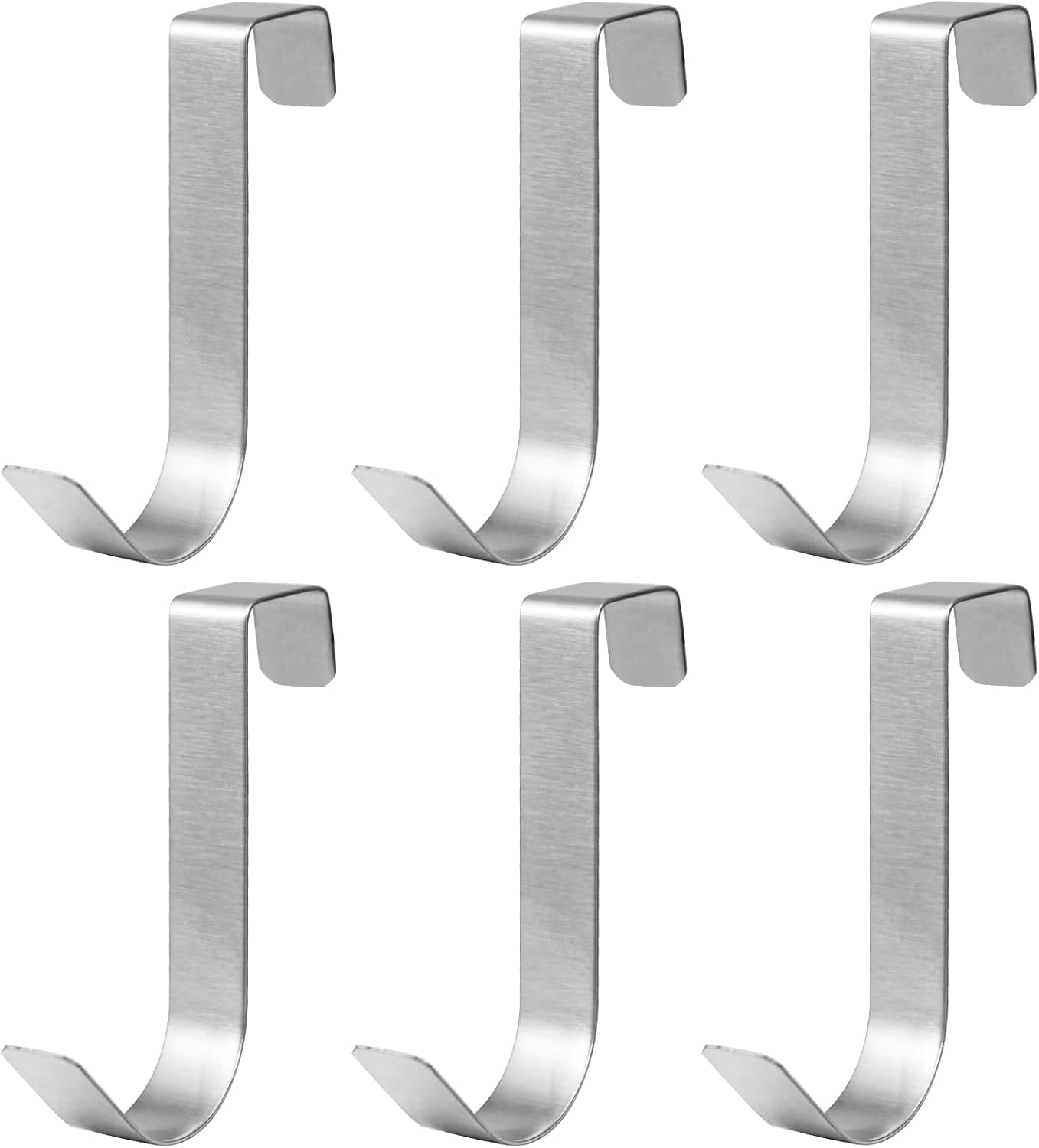 6 Pack Over The Cabinet Door Hooks Silver Towel Hook Over Bathroom Frameless Glass Door Office Kitchen Towel Coat J Hooks for Hanging