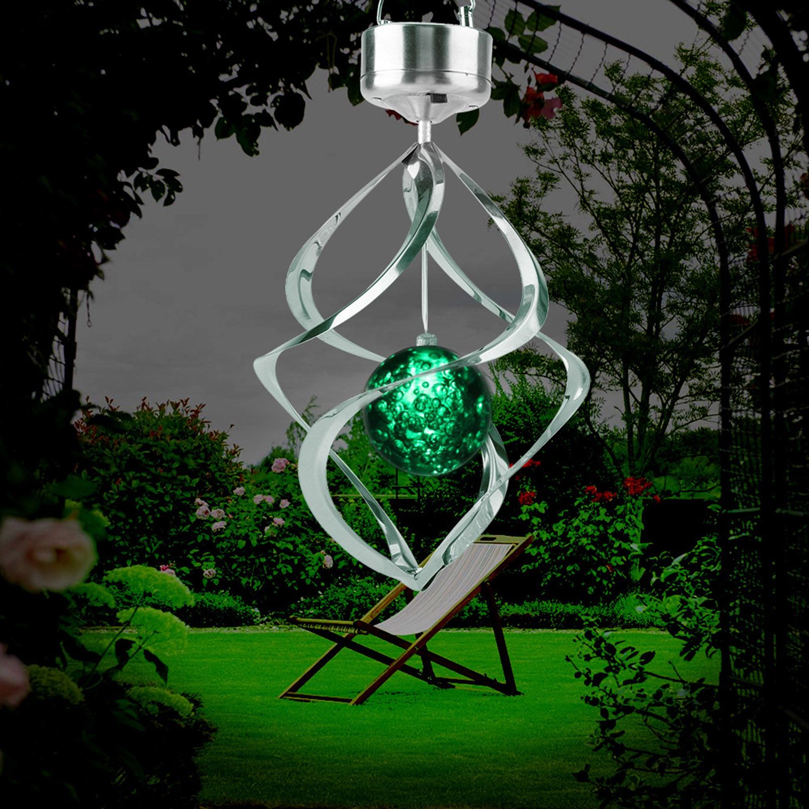 Solar Powered LED Wind Chime Light Colorful Hanging Spinner Lamp for Home Garden Decor β image 2