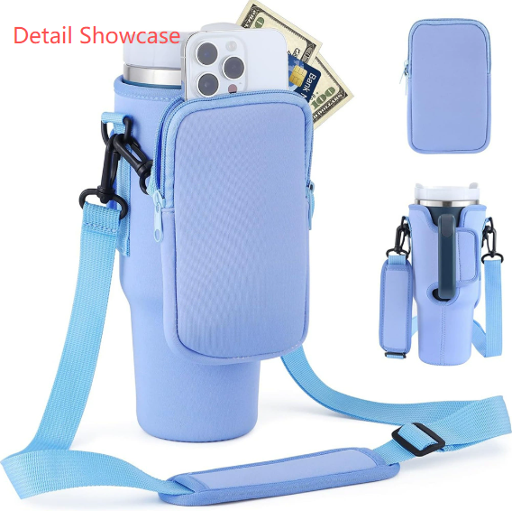 Light-pink Crossbody Tumbler Carrier with Detachable Wallet Pouch and Adjustable Strap โ image 2