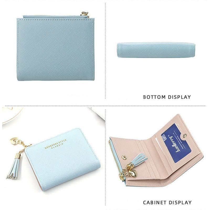 Ladies Short Wallet Small Leather Purse Folding Card Holder Coin Pocket Tassel Design - Red โ image 6