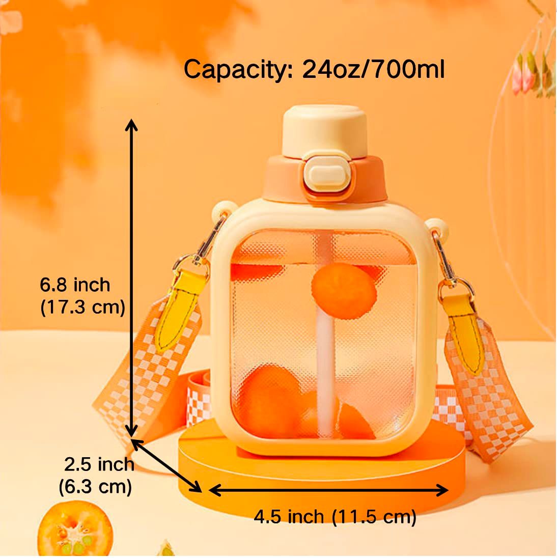 Water Bottle with Straw Leak-Proof Cute Water Bottles BPA-free Plastic Portable Drinking Bottle for Girls (Orange, 700ml) — image 4