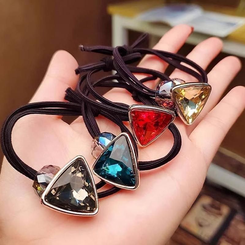 Women Headband Ponytail TriangleDiamond Stretch Hair Rope Multi Colours Concise - Red — image 5