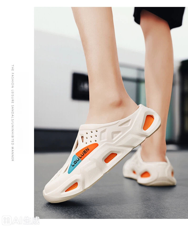 Men's Summer EVA Crocs with 3 Color Options - Breathable, Non-Slip, Comfortable Beach & Casual Sandals(white&orange-40-41) โ image 6
