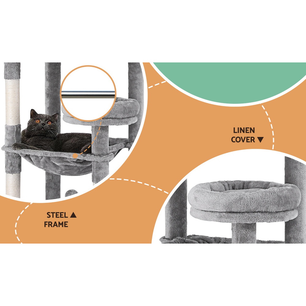 i.Pet Cat Tree Tower Scratching Post Scratcher 143cm Condo House Trees Grey โ image 5