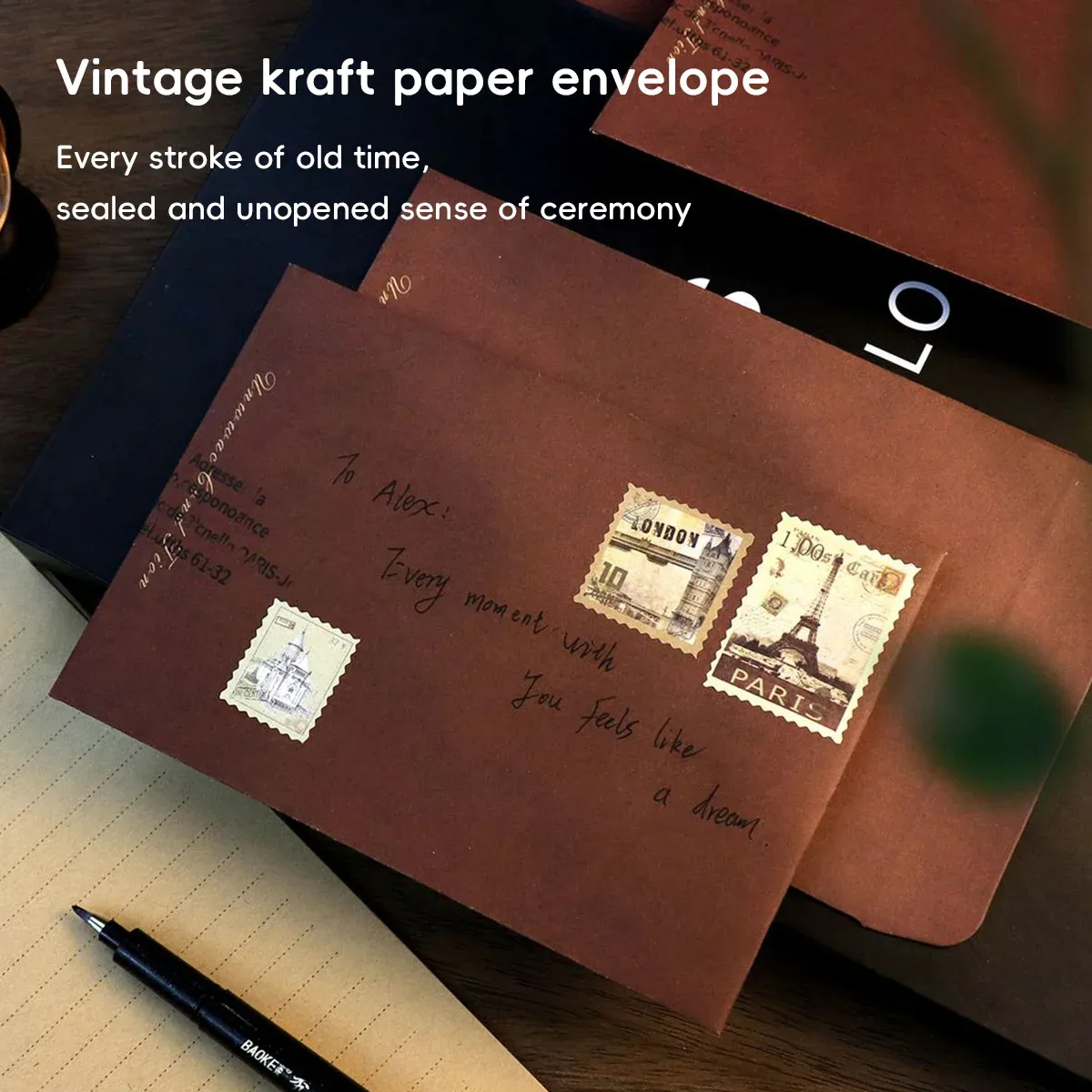 50PCS Vintage Kraft Paper Envelopes Self-Adhesive Durable for Invitations Use - Kraft — image 5