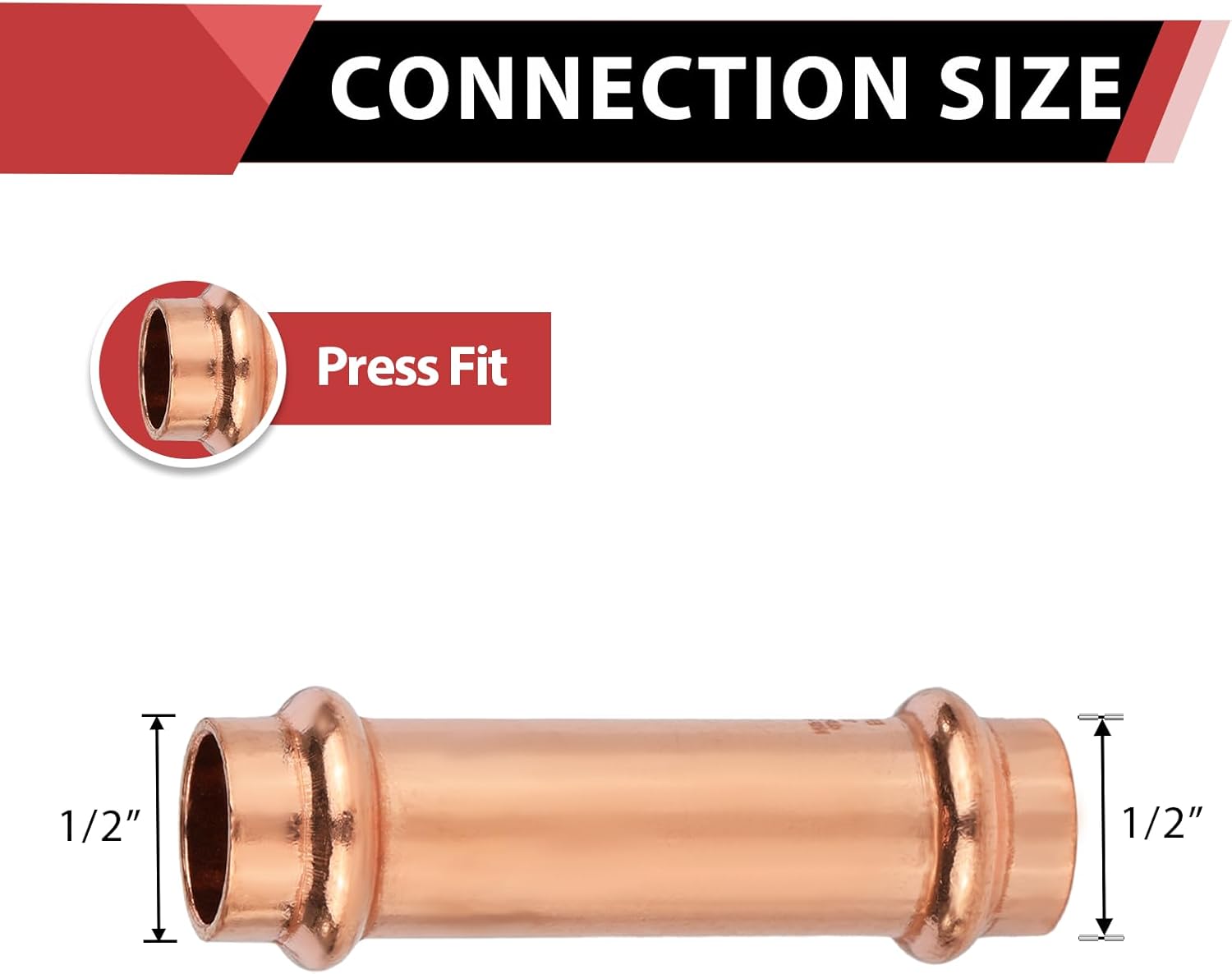 (Pack of 10) 1/2" x 1/2" Copper Press Fit Extended Coupling Fittings, No Stop,(PRESS028) — image 2