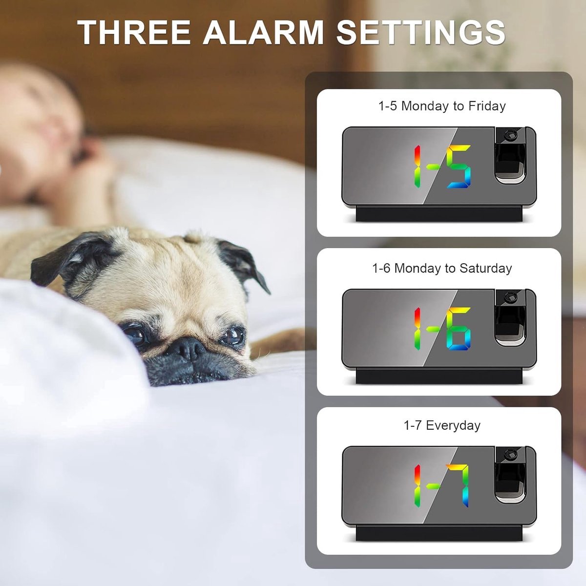 Wekker - Projection Alarm Clock - Digital Alarm Clock - Wekker Children's Alarm Clock - LED Mirror Alarm Clock - Wekker with Projection - Projection Alarm — image 2
