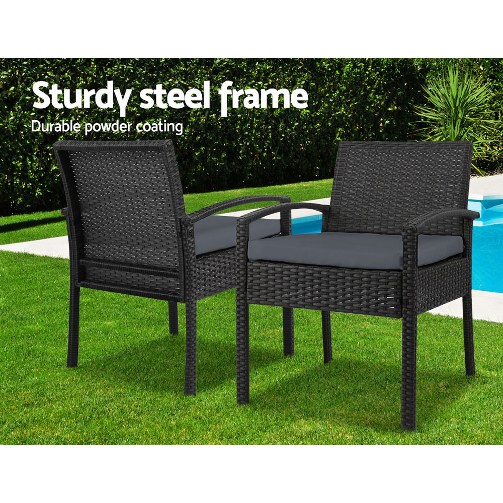 Gardeon 3PC Patio Furniture Bistro Set Wicker Outdoor Lounge Setting Black โ image 4
