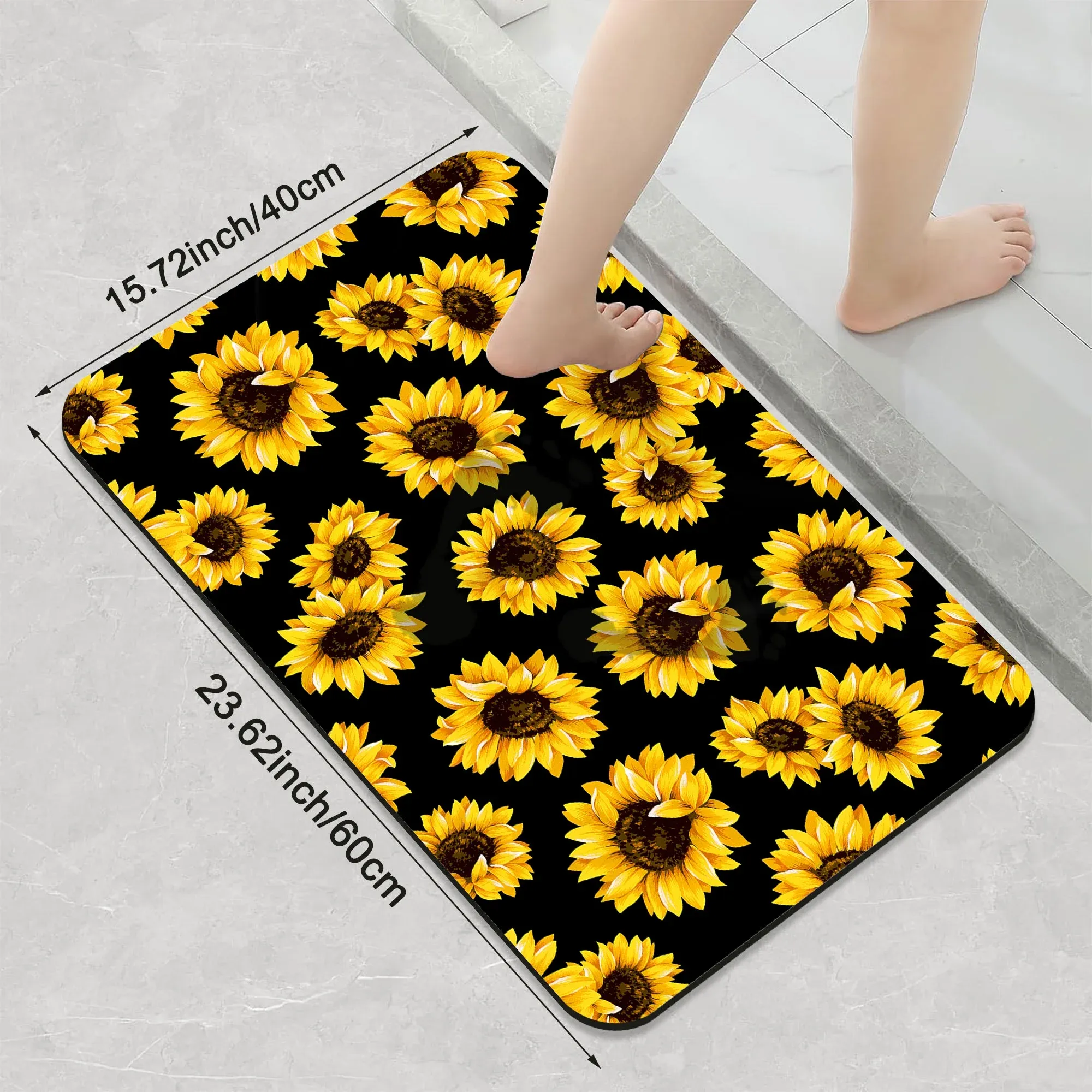 1 Piece Bathroom Rug, Non-Slip Quick Dry Bath Mat with Sunflower Pattern for Tub, Shower, Floor and Indoor Outdoor Use — image 5