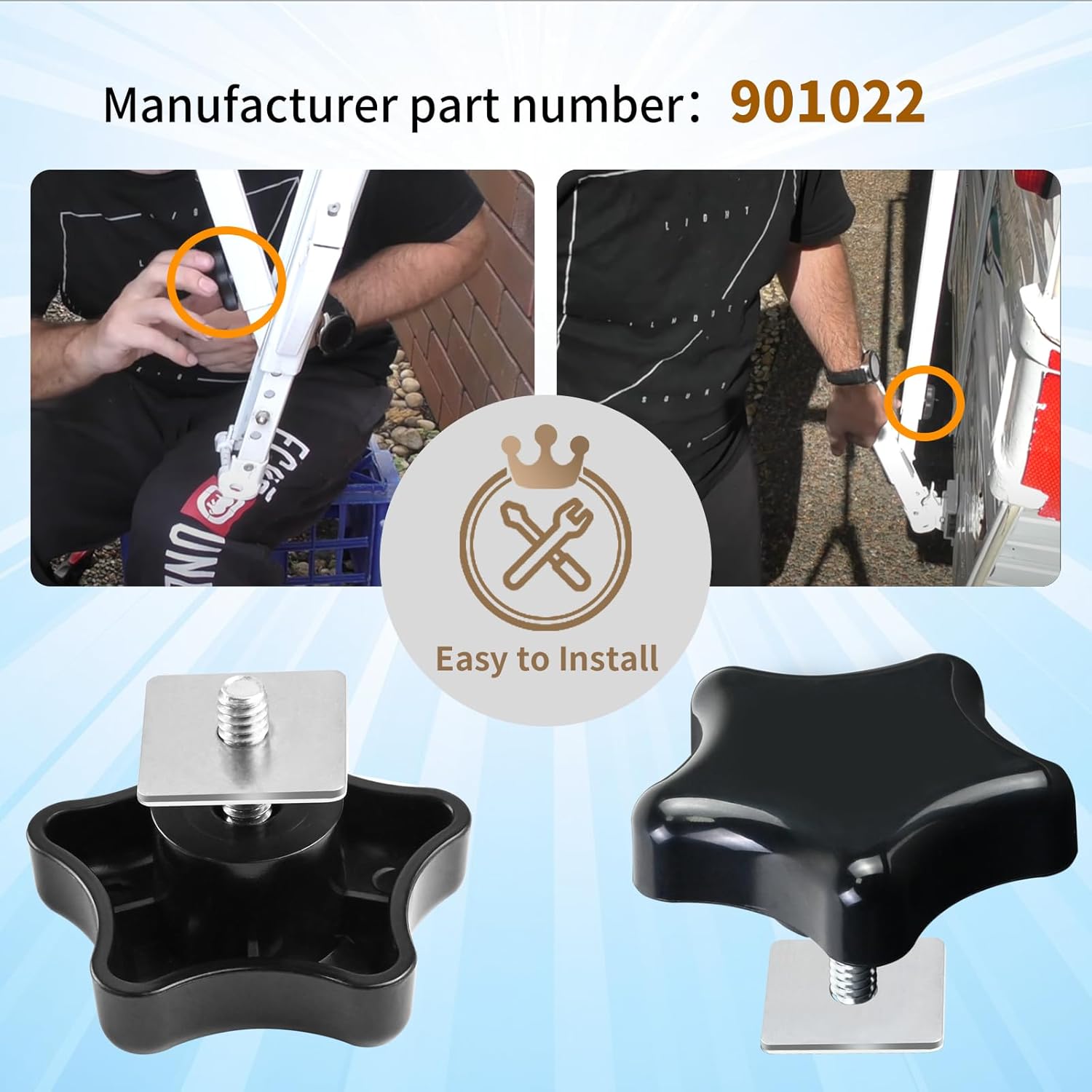 901022 Black RV Awning Brace Knob or Rafter Locking Knobs with Clamp fit Camper/RV/Motorhome β image 3
