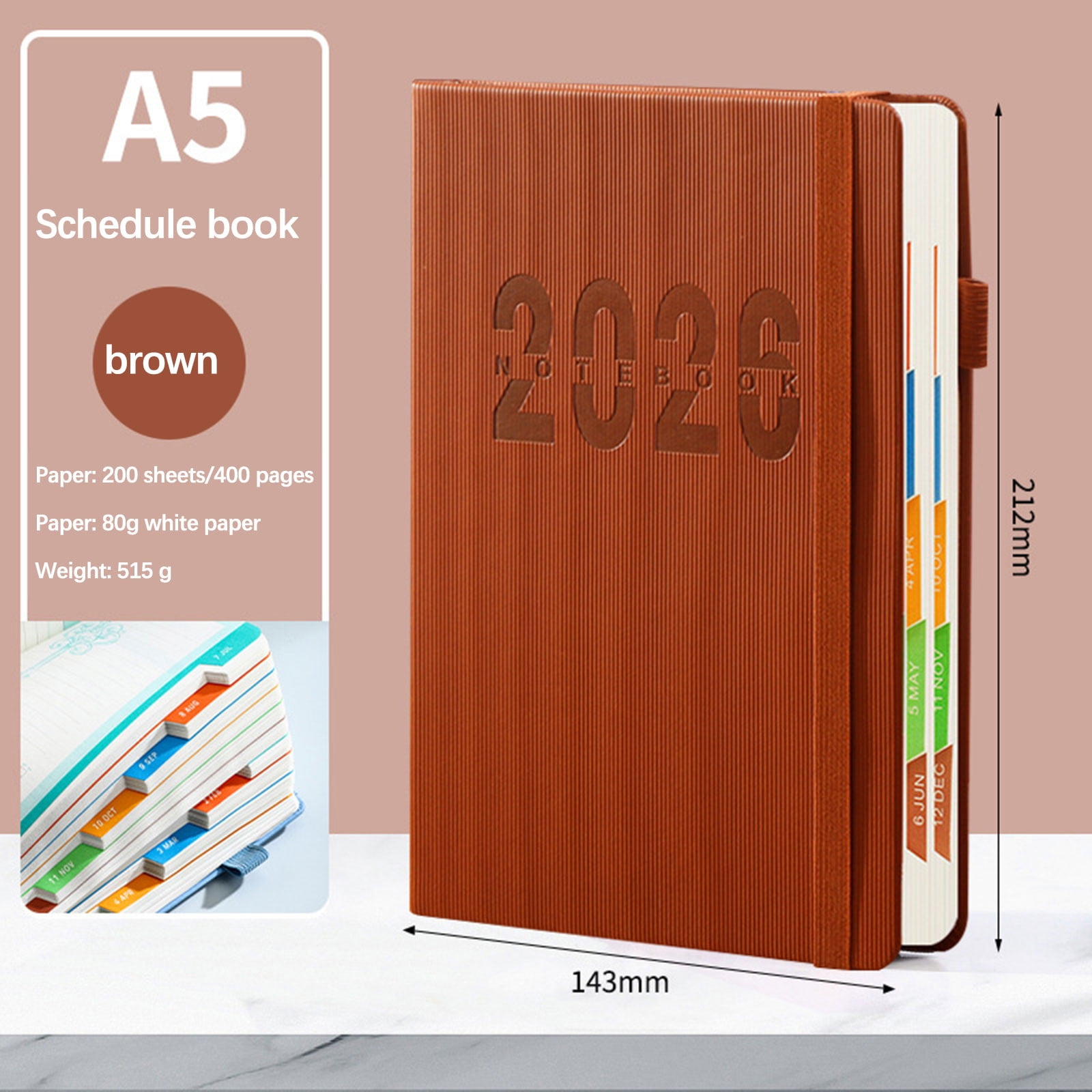 2026 Weekly Planner Notebook, Daily Planner Hardcover Calendar with Tabs and Pen Strap, 200 Pages Journaling Notebooks Daily Time Management Plan for Office