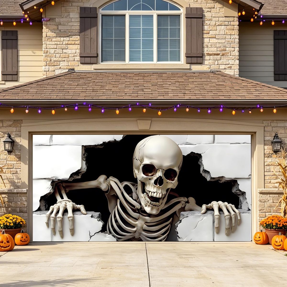 Halloween Garage Door Cover Halloween Decorations Outdoor Hanging Banner Garage - White - Size 8 × 16ft — image 4