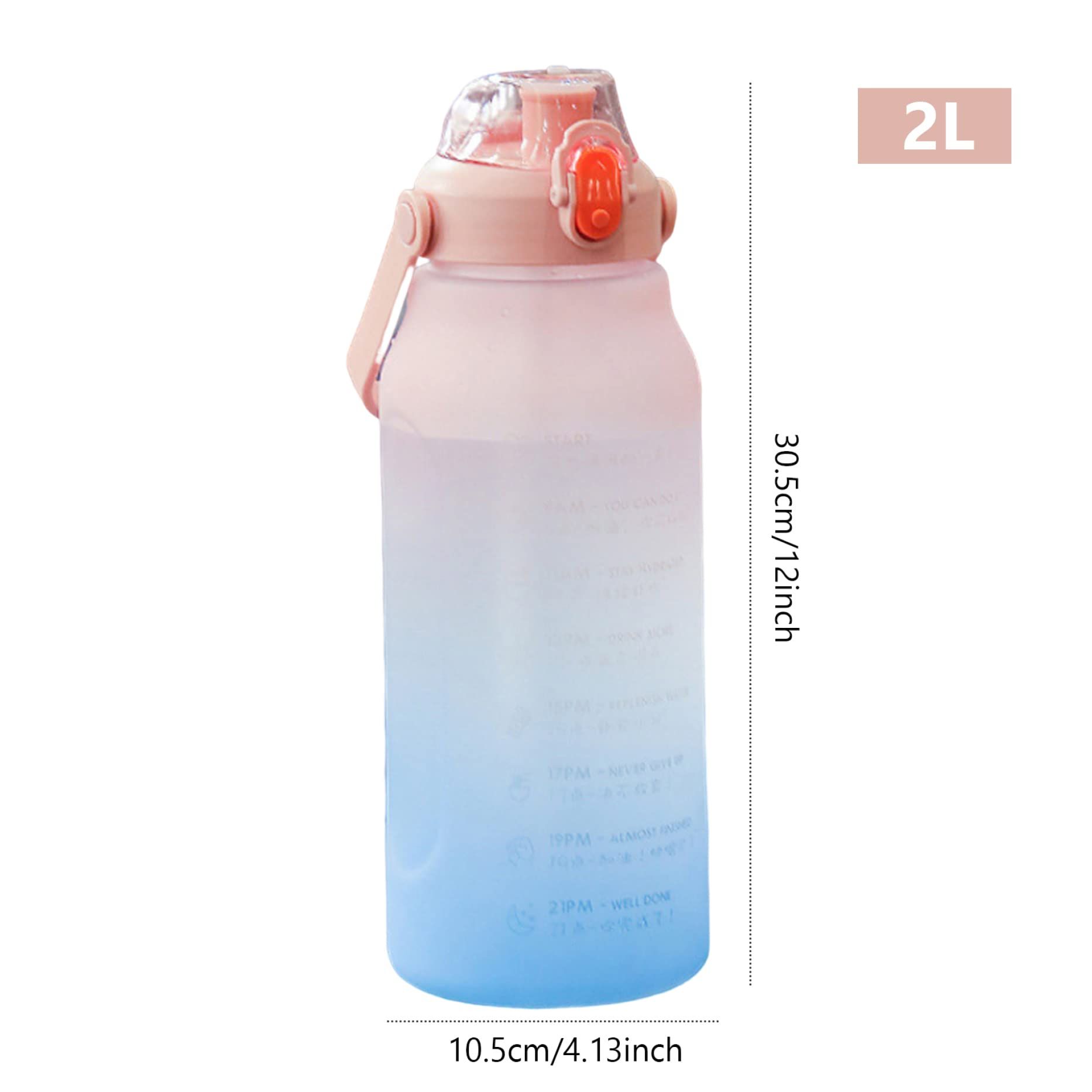 Water Bottle, Free Sports Drink Bottle with Time Marking & Lock Cover, Leakproof Plastic Water Bottle (Pink Blue, 2L)