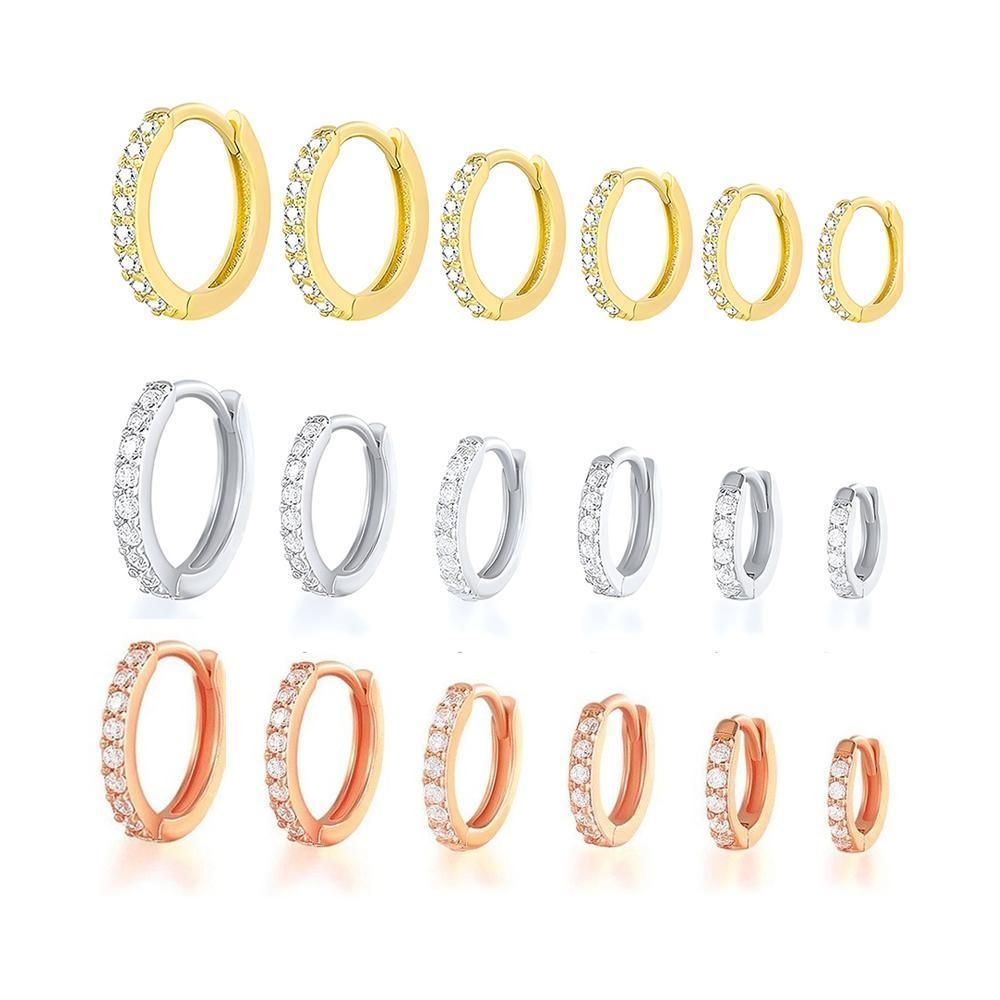 7sizes Hoop Earring Silver Zirconia Ear Huggie Hoop Cartilage Piercing Jewellery - Gold-6mm โ image 3