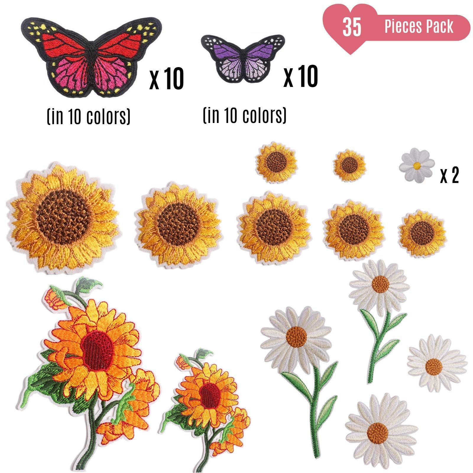 35 Pieces Embroidered Iron on Patch for Clothing,Sunflowers Butterfly Iron On Patches Set,Large Size Cute Decoration Embroidered — image 2