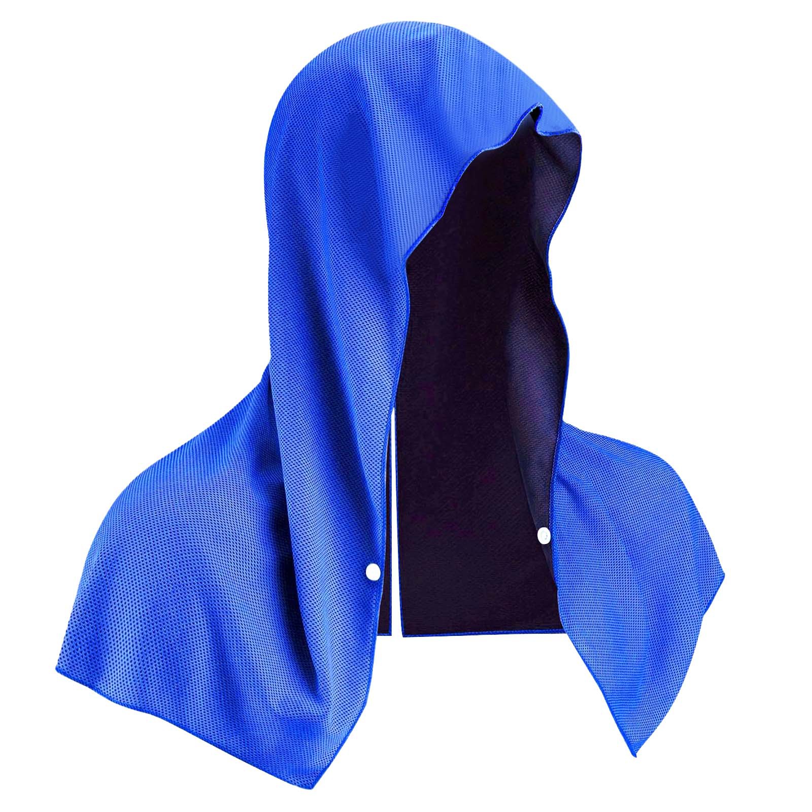 Navy blue Instant Cooling Hooded Towel U-Shaped Sun Protection Quick Dry Scarf with Carabiner Pouch for Local Outdoor Sports and Gym Workouts