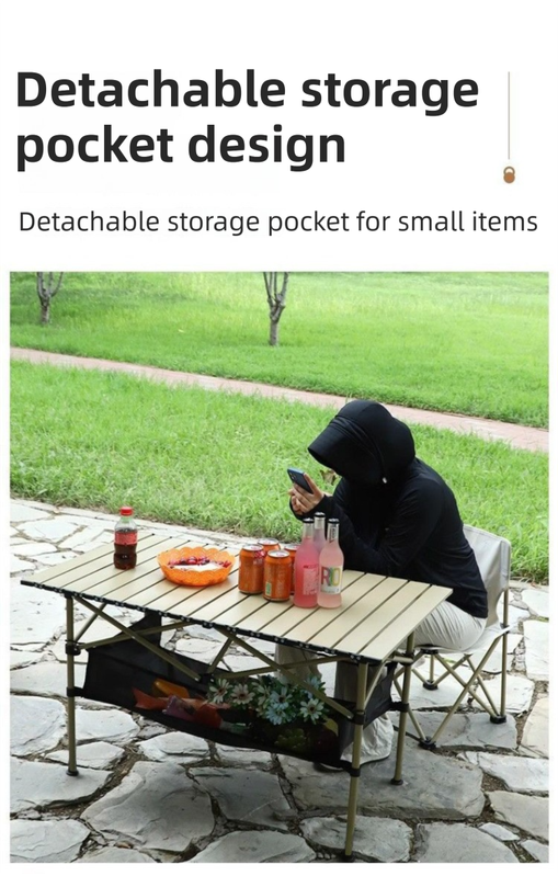 120CM Black Portable Folding Egg Roll Camping Table + 4-Pack 36CM Chairs with Storage Bag & Mesh Net- Heavy-Duty Carbon Steel Picnic Table for 6-8 People — image 5
