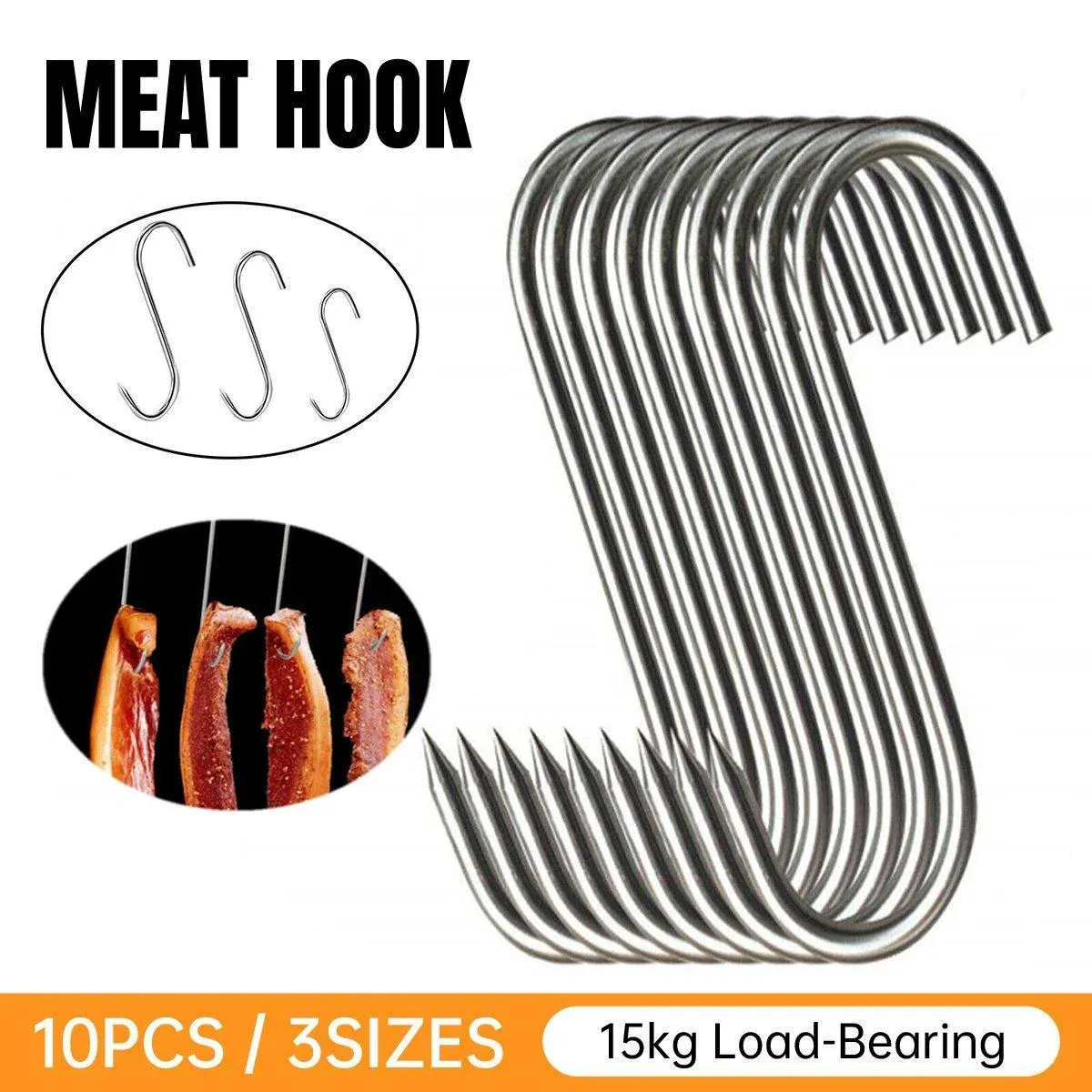 10PCS Steel S Meat Hooks for Beef Pork Lamb Roast Duck BBQ Grill Oven Hanging - S — image 2