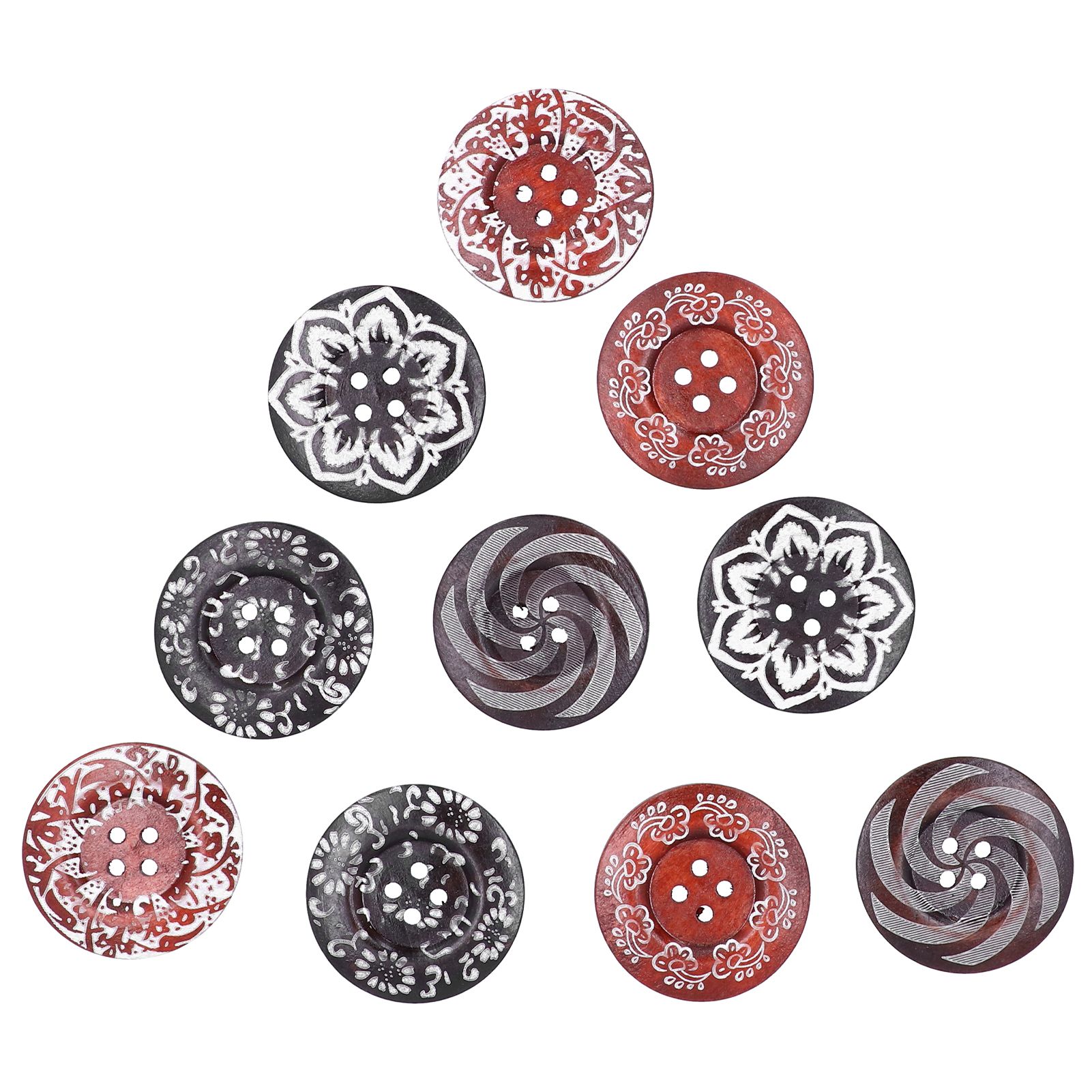 10Pcs Round Buttons Mixed Pattern Carving 4‑Holes Button DIY Art Crafts Supplies — image 2