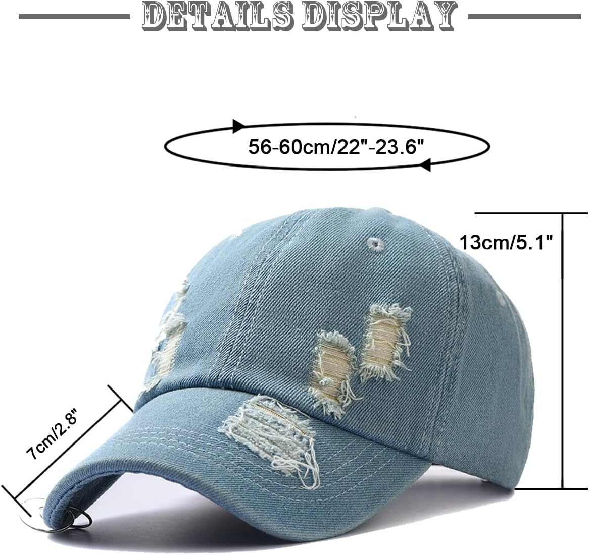 Unisex Ripped Distressed Denim Ring Baseball Cap Hip Hop Vintage Dad Hat Adjustable โ image 5