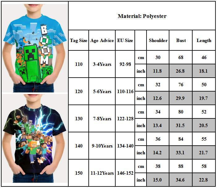 Minecraft T-shirt for boys and girls, cute pattern design, cartoon print, round neck, funny short sleeve top, casual spring summer children D 150cm — image 2