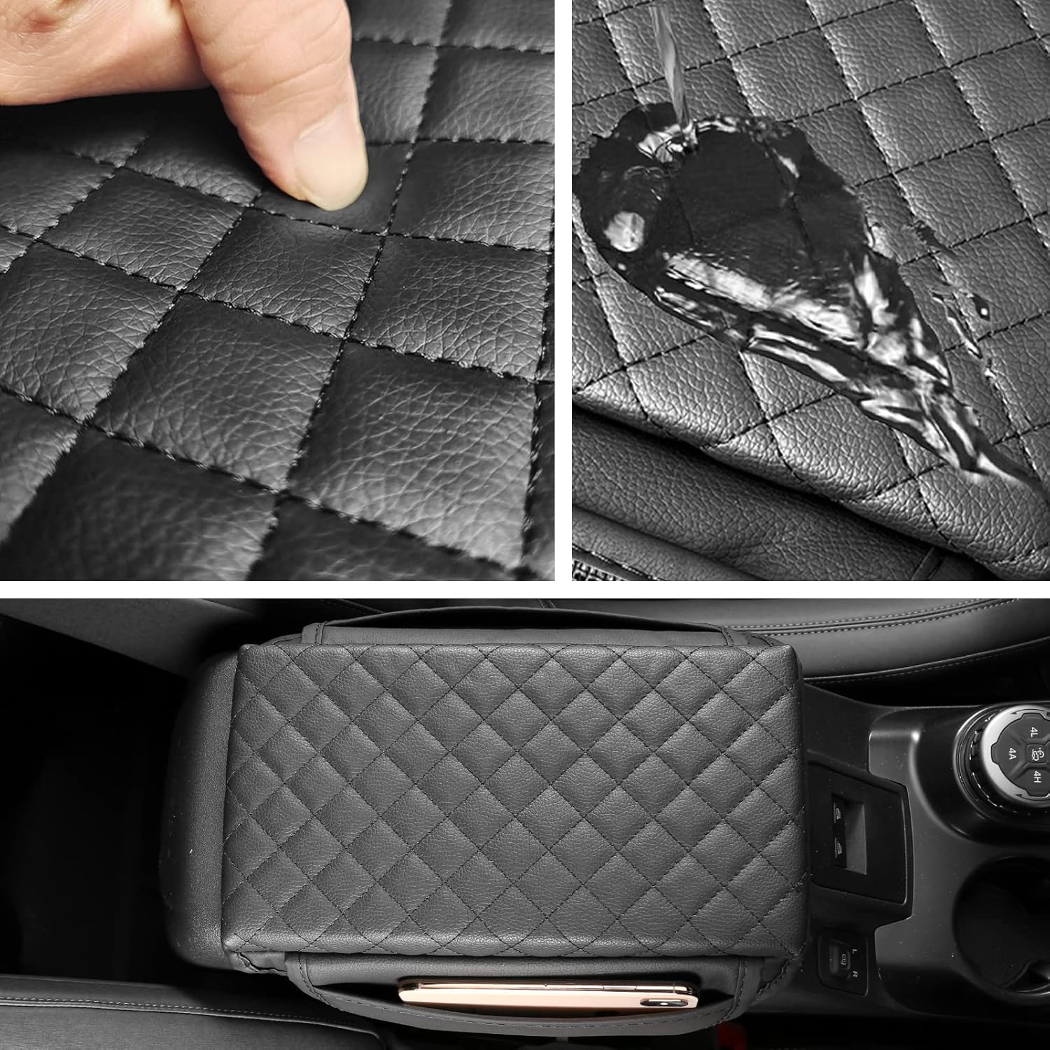 Center Console Armrest Cover for Ford Bronco Accessories 2021 2022 2023 2024 2025 2026 2/4-Door with Leather Side Pockets Interior Accessories Prevent — image 4