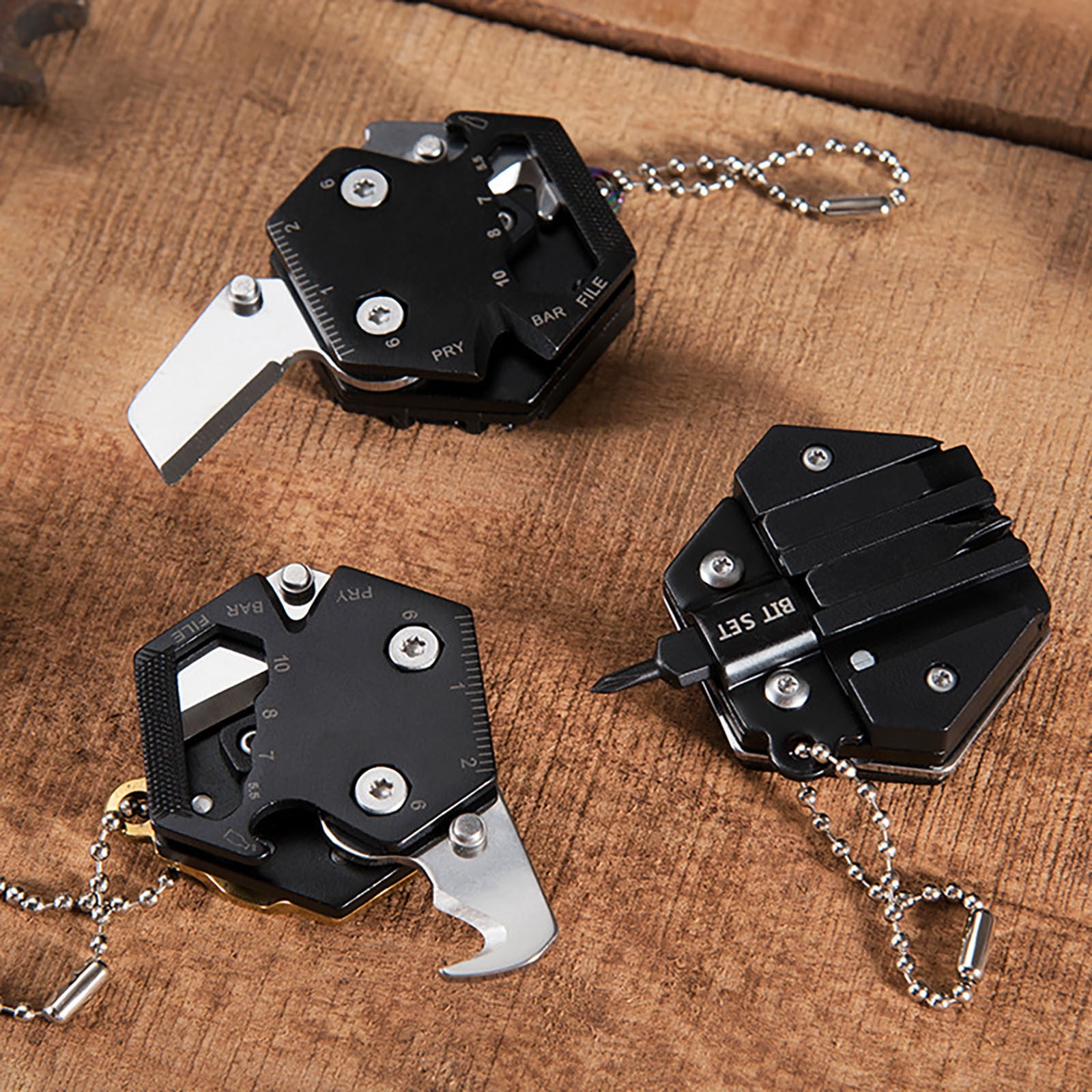 Hexagonal Multitool Keychain,Portable Pocket Tool with Folding Cutter,Screwdriver Set,Bottle Opener for Outdoor Hiking,Camping,Emergency Seat Belt โ image 5