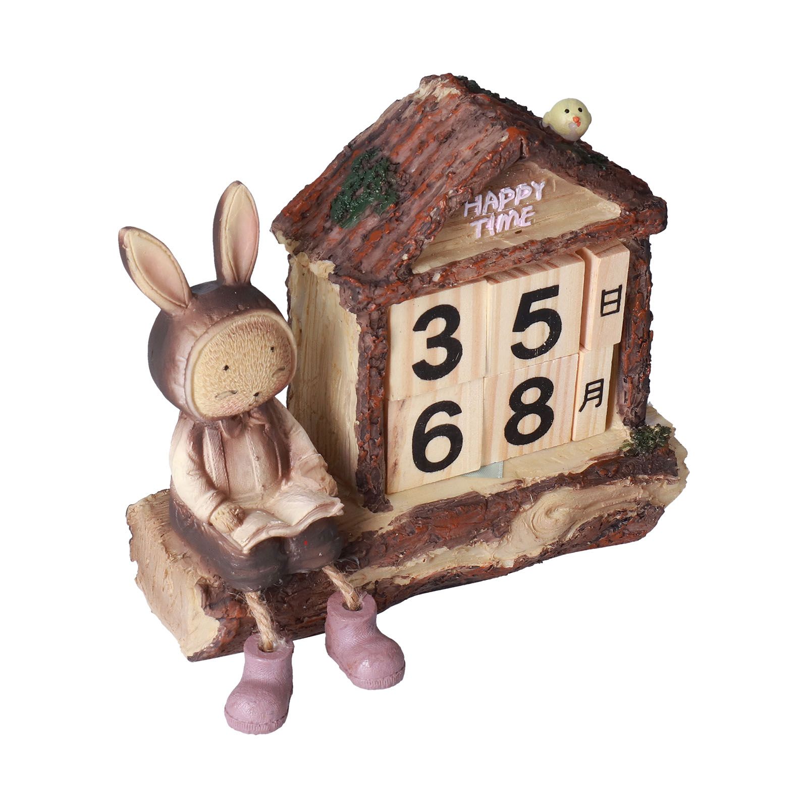 Rabbit House Calendar Cute Cartoon Wooden Block Home Decoration Calendar for Desk Office — image 6