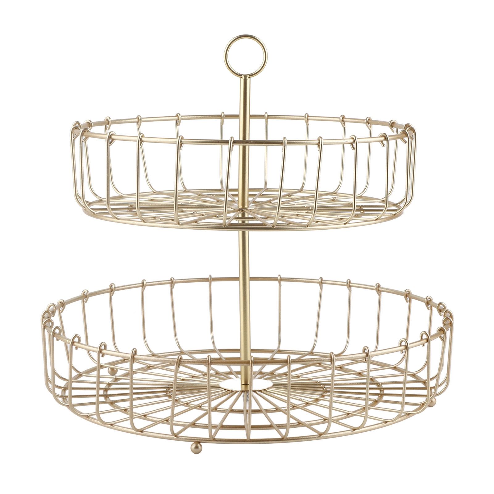 2 Tier Fruit Basket Iron Round Golden Nordic Household Snack Storage Tray for Party Desktop Kitchen