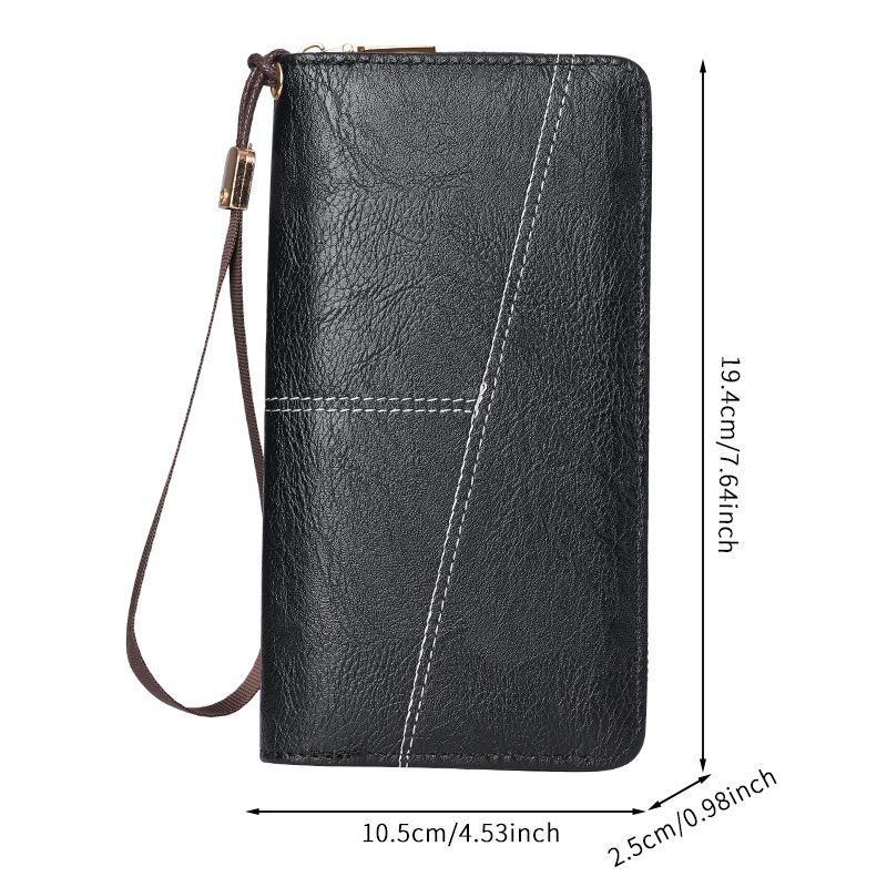 Brown Men's Long Zipper Wallet Clutch - PU Leather Wristlet with Phone and Card Slots — image 4