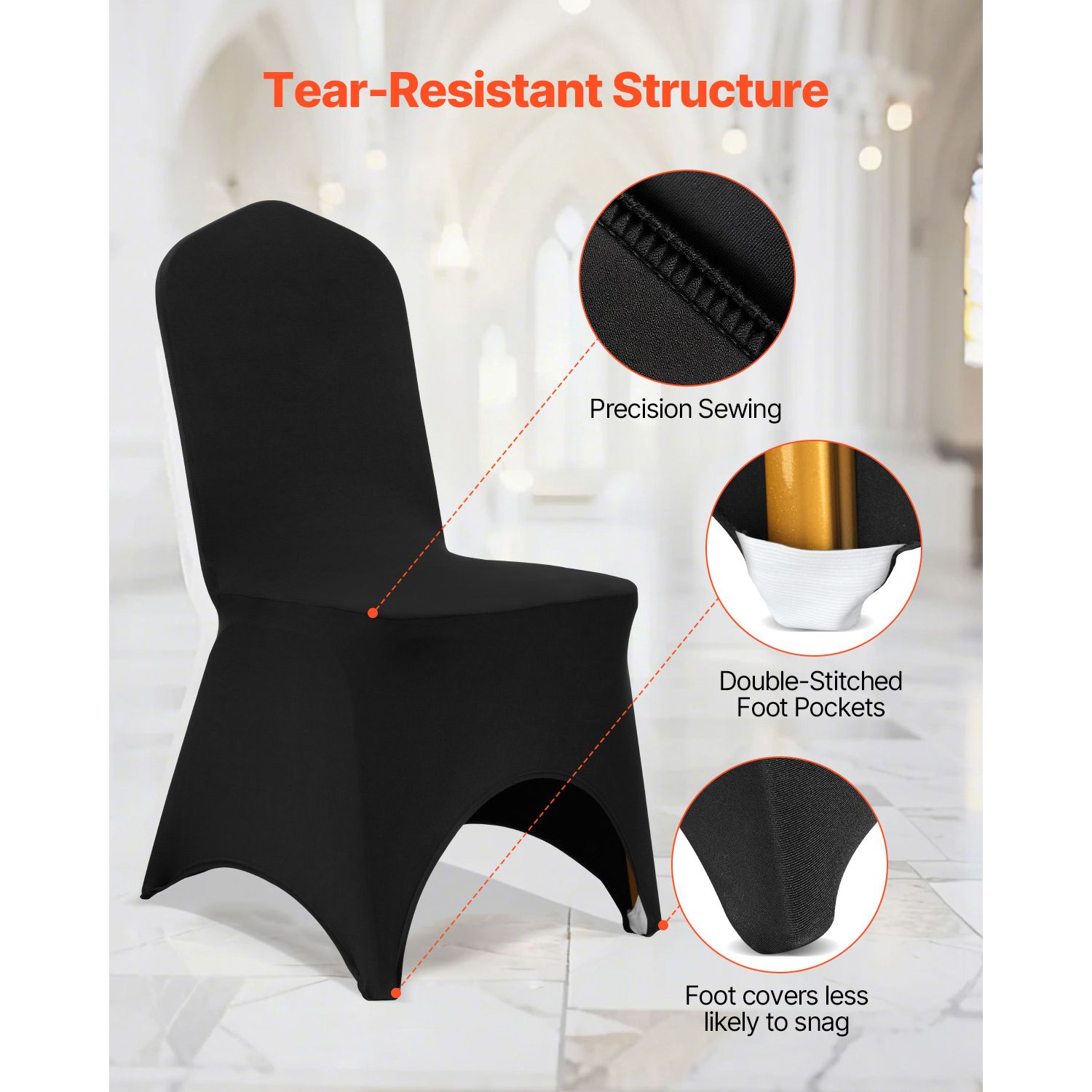 50 PCS Black Chair Covers Polyester Spandex Stretch Wedding Party Banquet โ image 6