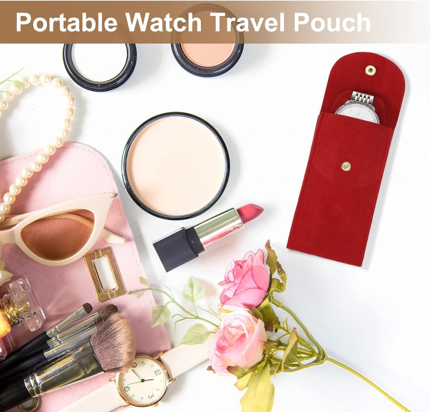 4 Pcs Velvet Watch Pouch, 5.1 x 2.8 Inch Portable Travel Case Jewelry Storage Bag Single Watch Storage Pouch for Men and Women with Snap Button for Travel โ image 6