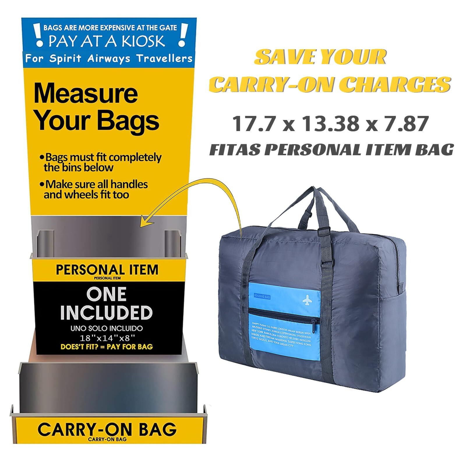 Compact Foldable Travel Duffel Bag – Lightweight Carry-On for Weekend Trips, Overnight & Gym Use (Blue) | Other Colors Available In-Store — image 3