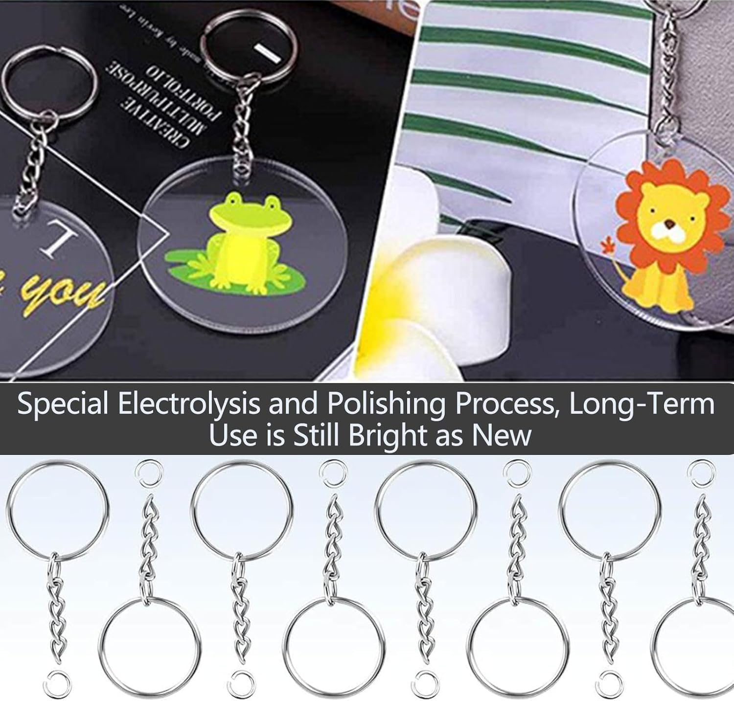 100 Pack Metal Keychains,1 Inch Split Key Chain Rings with Chain and Open Jump Rings for Keychain Making and Crafts DIY — image 5