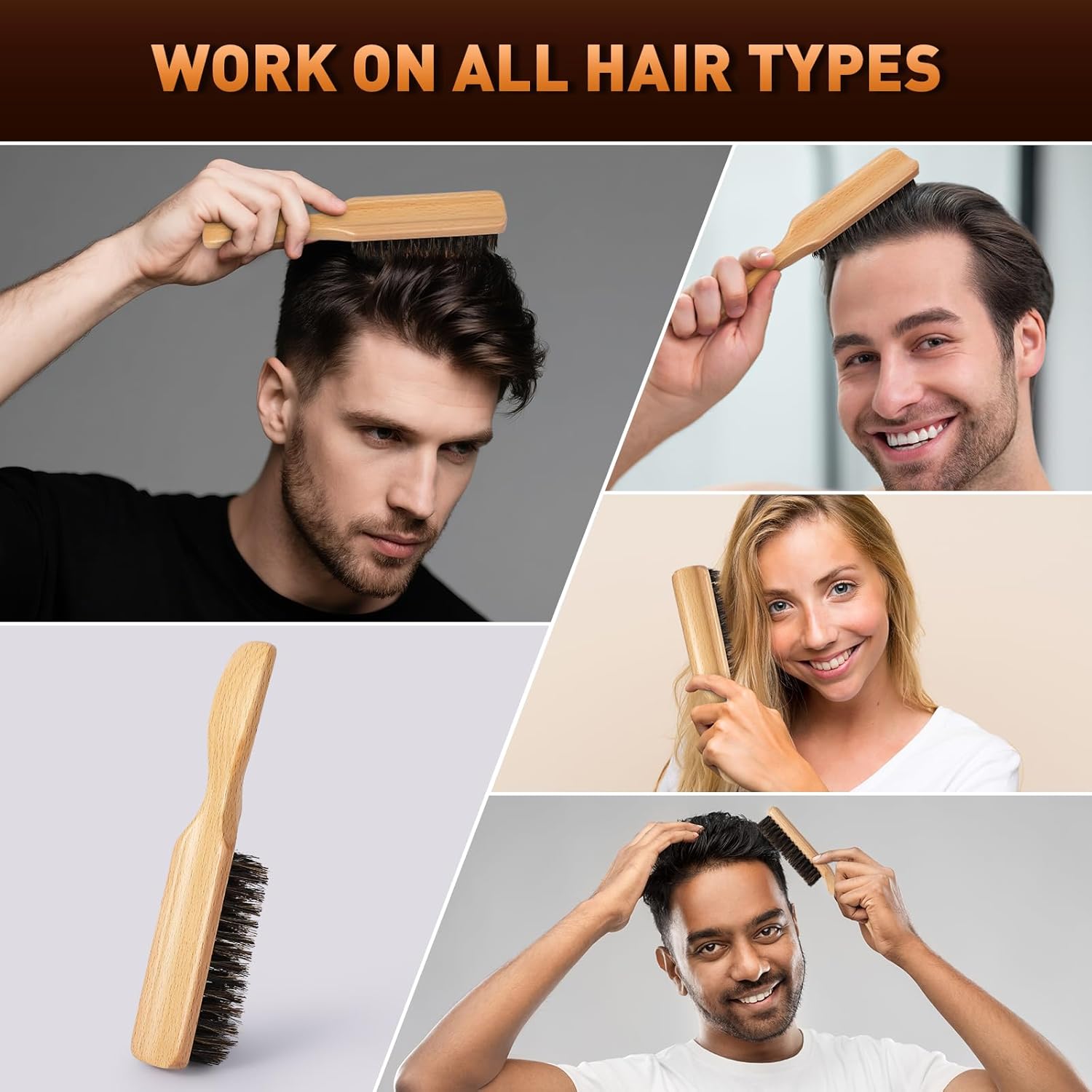 Boar Bristle Hair Brush for Men - Slick Back Hair Brush - Mens Hairbrush with Stiff Bristles & Wooden Handle, for Thick, Fine & Normal Hair Smoothing Styling — image 5