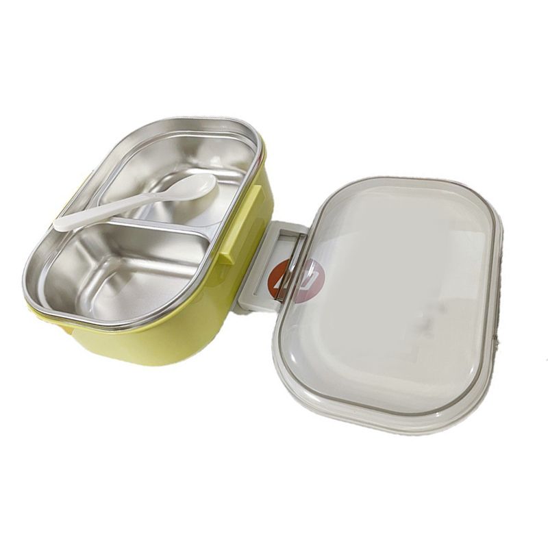 Stainless Steel Lunch Box Korean Style 2 Compartment Bento Box Metal Food Container for Kids Adults Pupils Office Workers chartreuse โ image 3