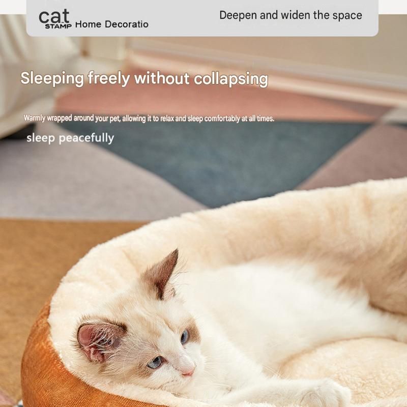 M Size 48x60cm Coffee-colored Oval Pet Bed - Arctic Fleece and PP Cotton - Thickened Warmth, Non-Slip Base, Removable Cover, Compact for Cats and — image 3