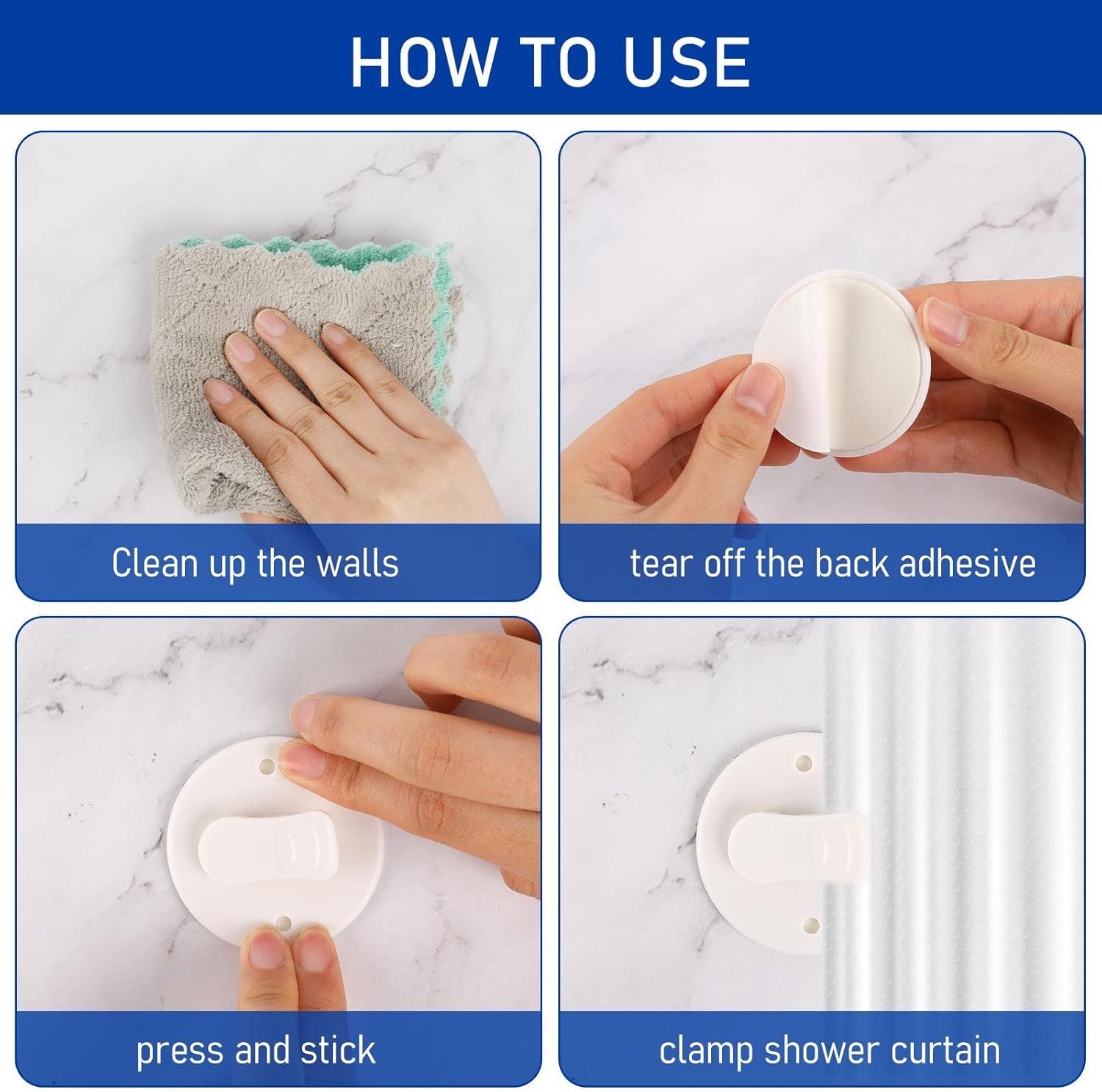4Pcs Shower Curtain Clips Shower Splash Guard Holder Clear Self Adhesive Windproof Splash Clips Bathroom Curtain Weight Clip for Home — image 4